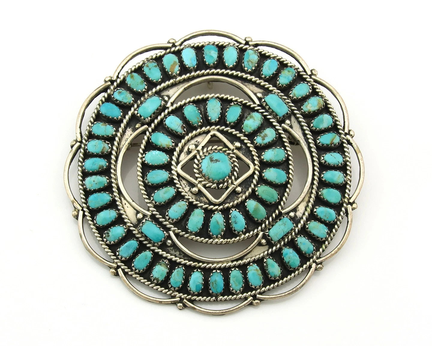 Navajo Handmade Pin Sterling Silver Turquoise Vintage Artist Signed LMB 3 in