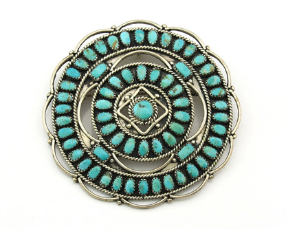 Navajo Handmade Pin Sterling Silver Turquoise Vintage Artist Signed LMB 3 in