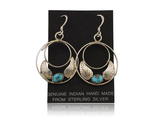 Navajo Handmade Dangle Earrings 925 Silver Blue Turquoise Native Artist C.80's