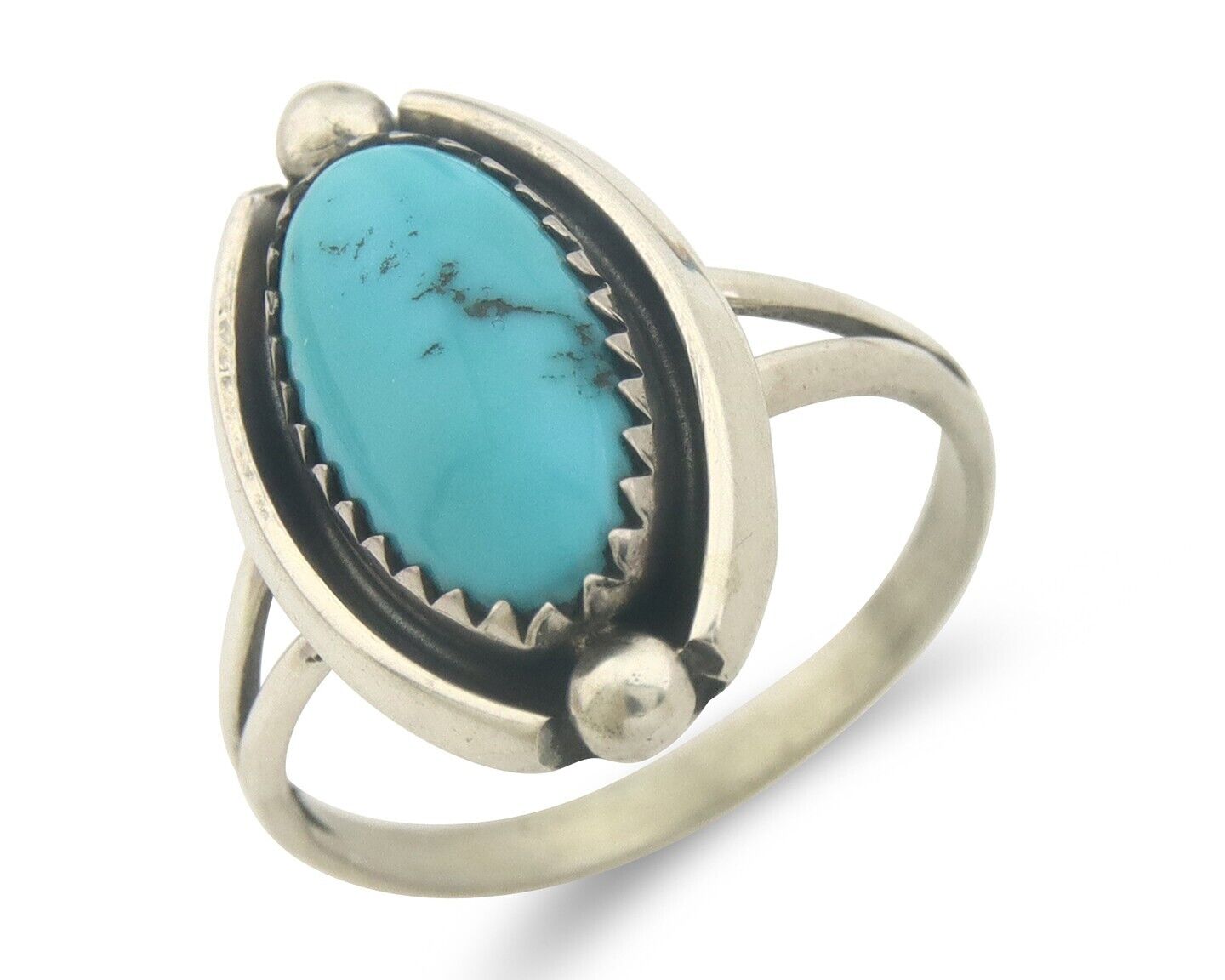 Navajo Ring 925 Sterling Natural Turquoise Native Artist C.80's Size 6.25