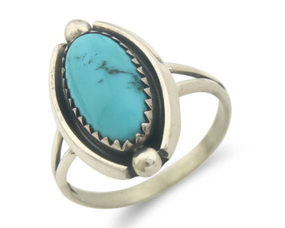 Navajo Ring 925 Sterling Natural Turquoise Native Artist C.80's Size 6.25