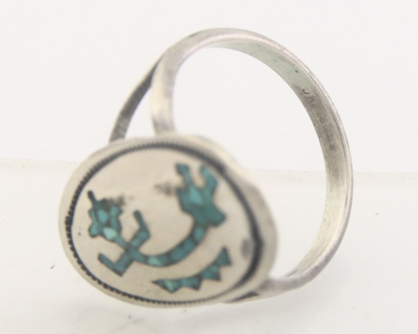 Navajo Ring 925 Sterling Natural Chip Inlay Turquoise C.80's Size 7.0