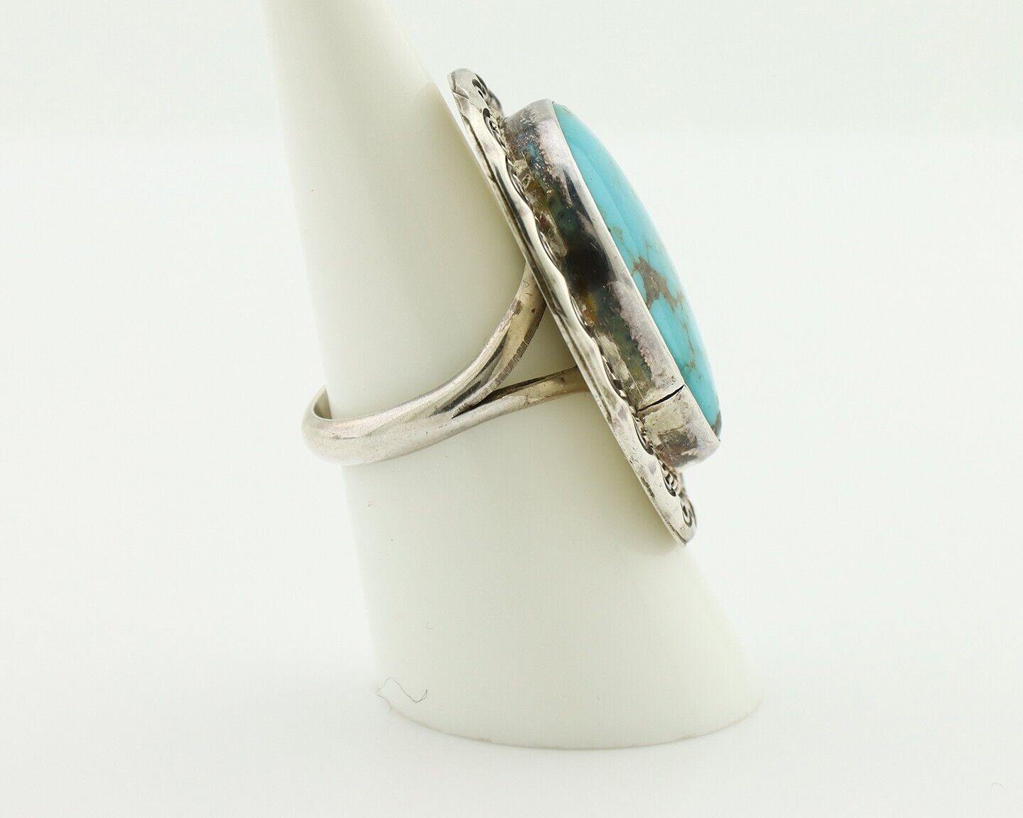 Navajo Ring 925 Silver Natural Turquoise Native Artist Signed KH C.80's