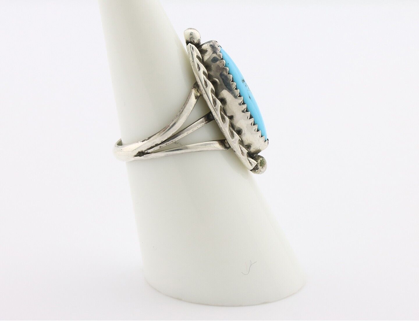 Navajo Ring .925 Silver Sleeping Beauty Turquoise Signed SkyStone Creations C80s
