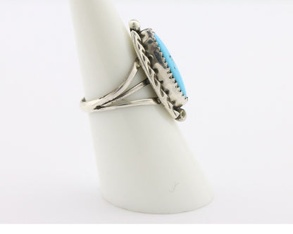 Navajo Ring .925 Silver Sleeping Beauty Turquoise Signed SkyStone Creations C80s