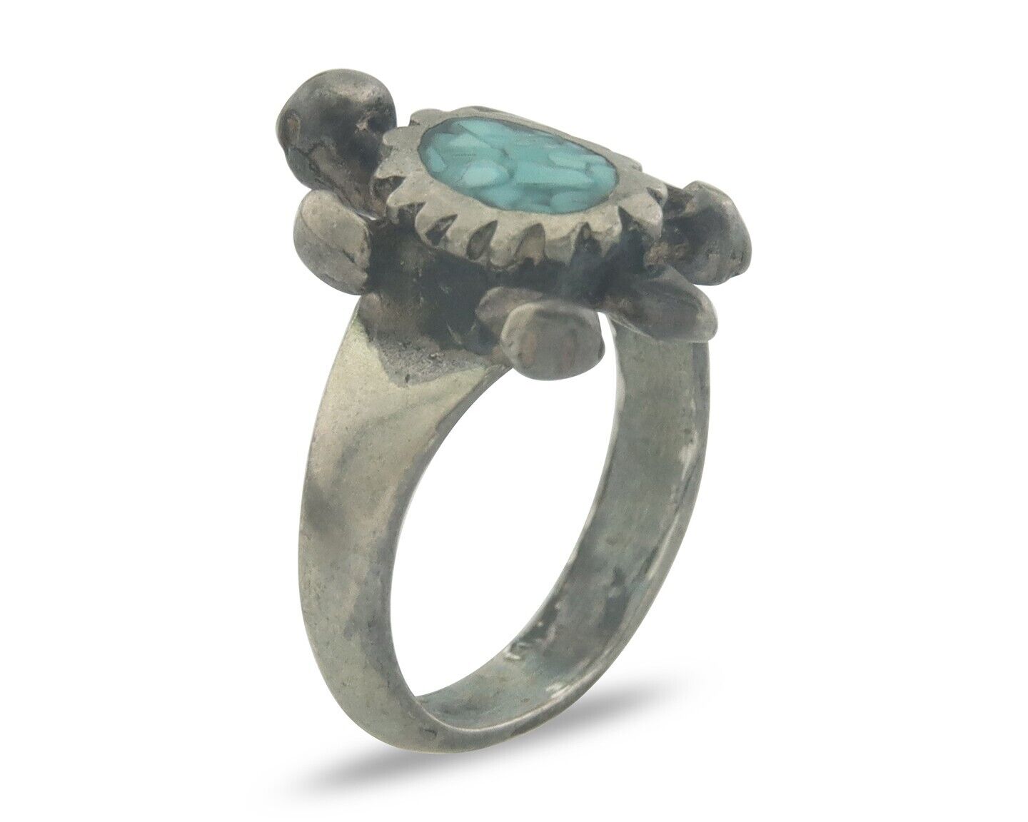 Navajo Toe Ring 925 Silver Inlaid Turtle Turquoise C.80's Size 1.75