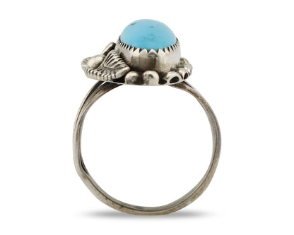 Navajo Ring 925 Silver Sleeping Beauty Turquoise Signed SC C.80's