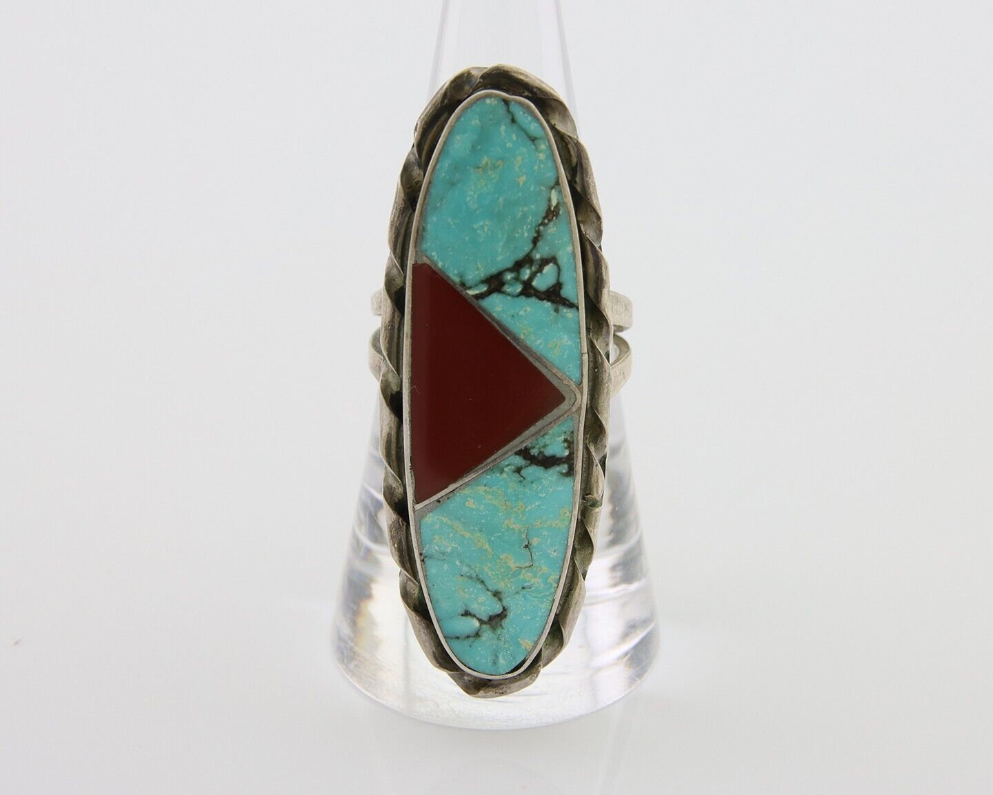Navajo Ring 925 Silver Natural Turquoise Coral Signed Norman Lee Size 7.75