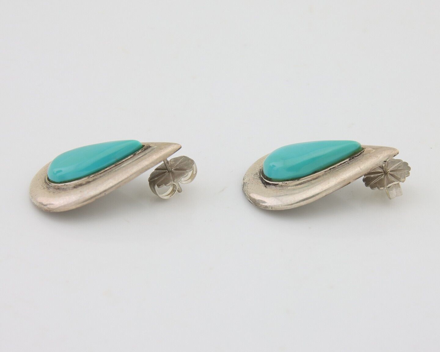 Navajo Dangle Earrings 925 Silver Natural Turquoise Signed Thomas Charay C.1988