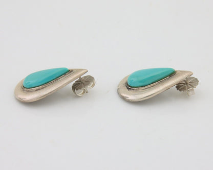Navajo Dangle Earrings 925 Silver Natural Turquoise Signed Thomas Charay C.1988