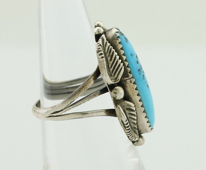 Navajo Ring 925 Silver Sleeping Beauty Turquoise Artist Signed SC C.80's