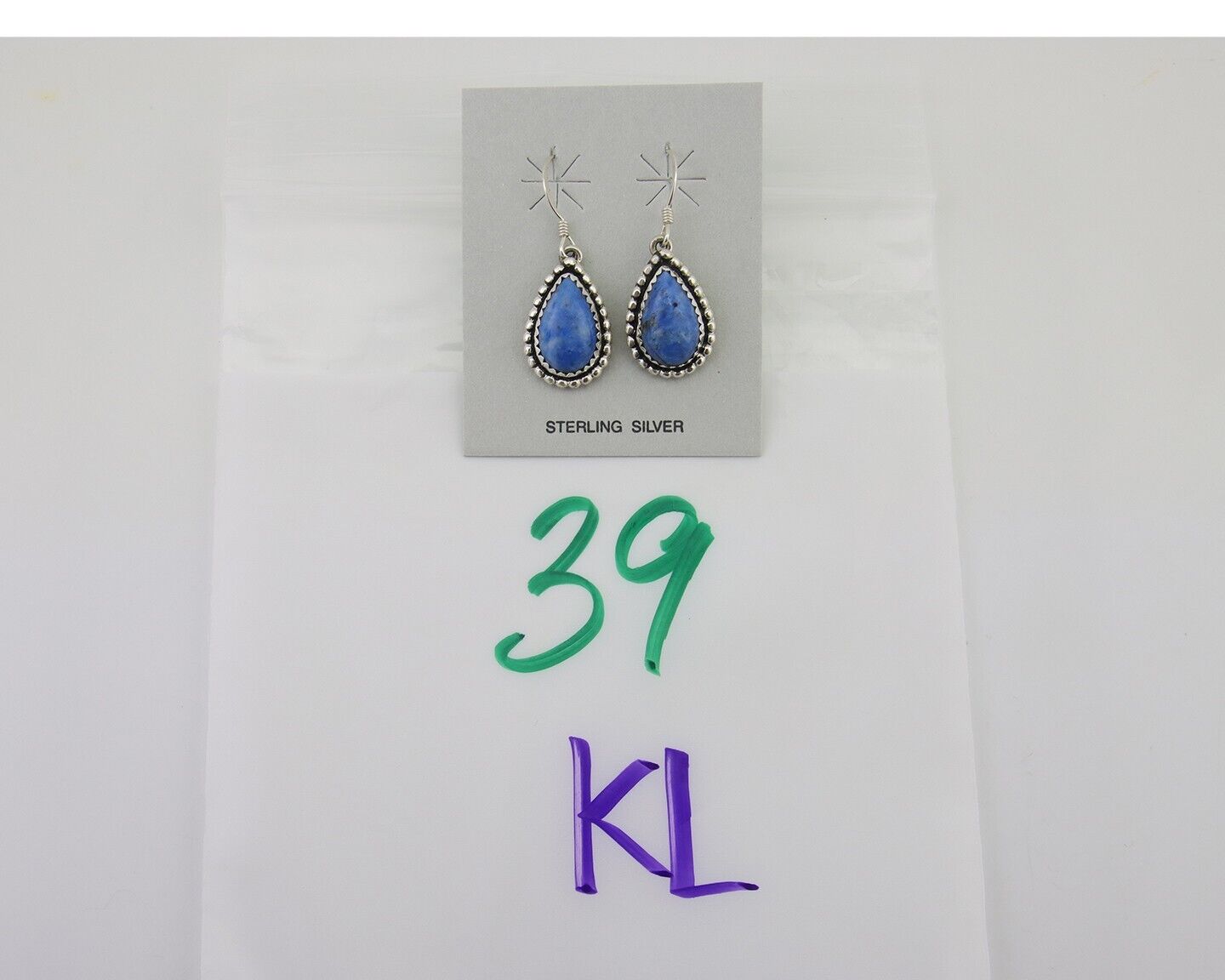 Navajo Earrings 925 Silver Blue Denim Lapis Artist Signed First Eagle C.80's