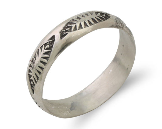 Navajo Hand Stamped Band 925 Silver 5.0 mm Signed Larry Chavez Size 8.0 C.80's