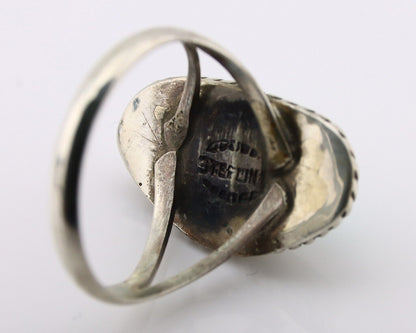 Navajo Ring 925 Silver Natural Turquoise Artist Signed Rabbit Stick C.80's