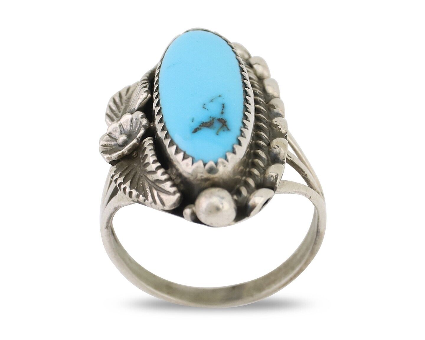 Navajo Ring 925 Silver Sleeping Beauty Turquoise Artist Signed SC C.80's