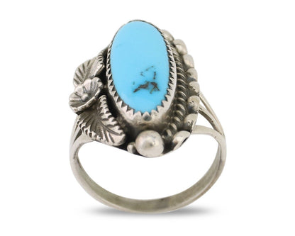 Navajo Ring 925 Silver Sleeping Beauty Turquoise Artist Signed SC C.80's