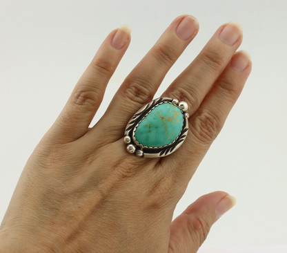 Navajo Ring 925 Silver Natural Spiderweb Turquoise Native American Artist C.80's