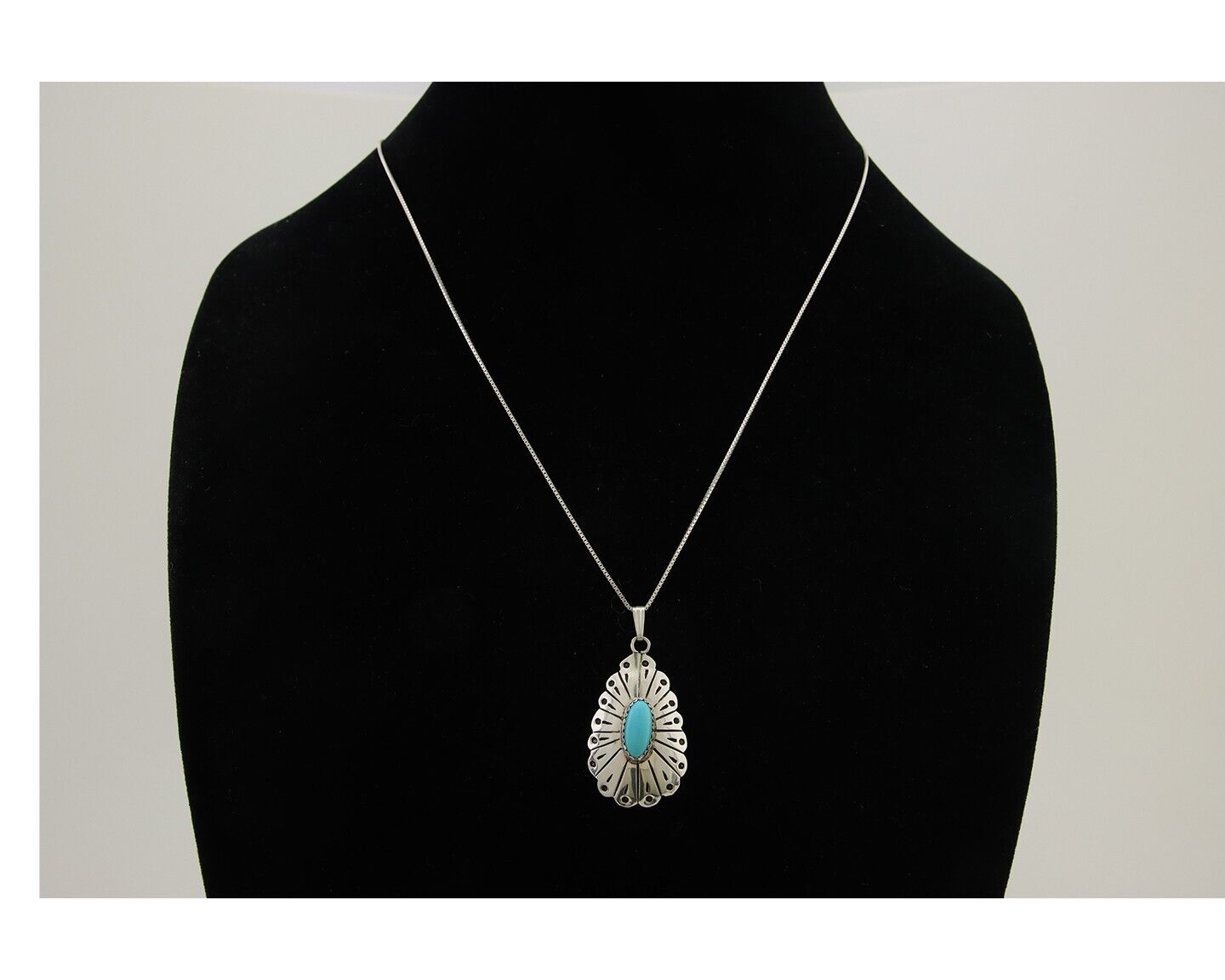 Navajo Necklace 925 Silver Natural Turquoise Native American Artist C.80's