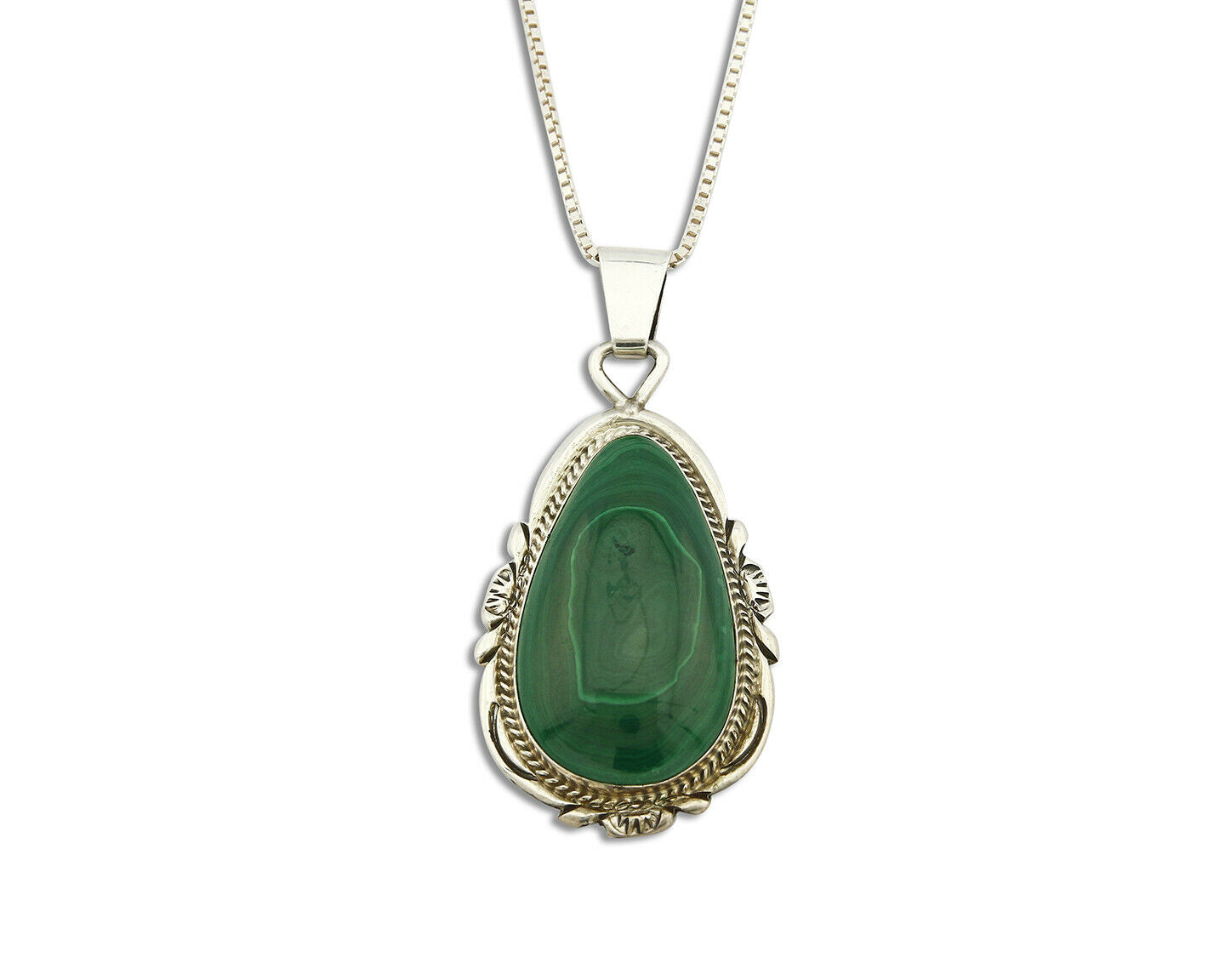 C.80-90's Navajo TALHAT .925 SOLID Silver Natural Mined Malachite Necklace