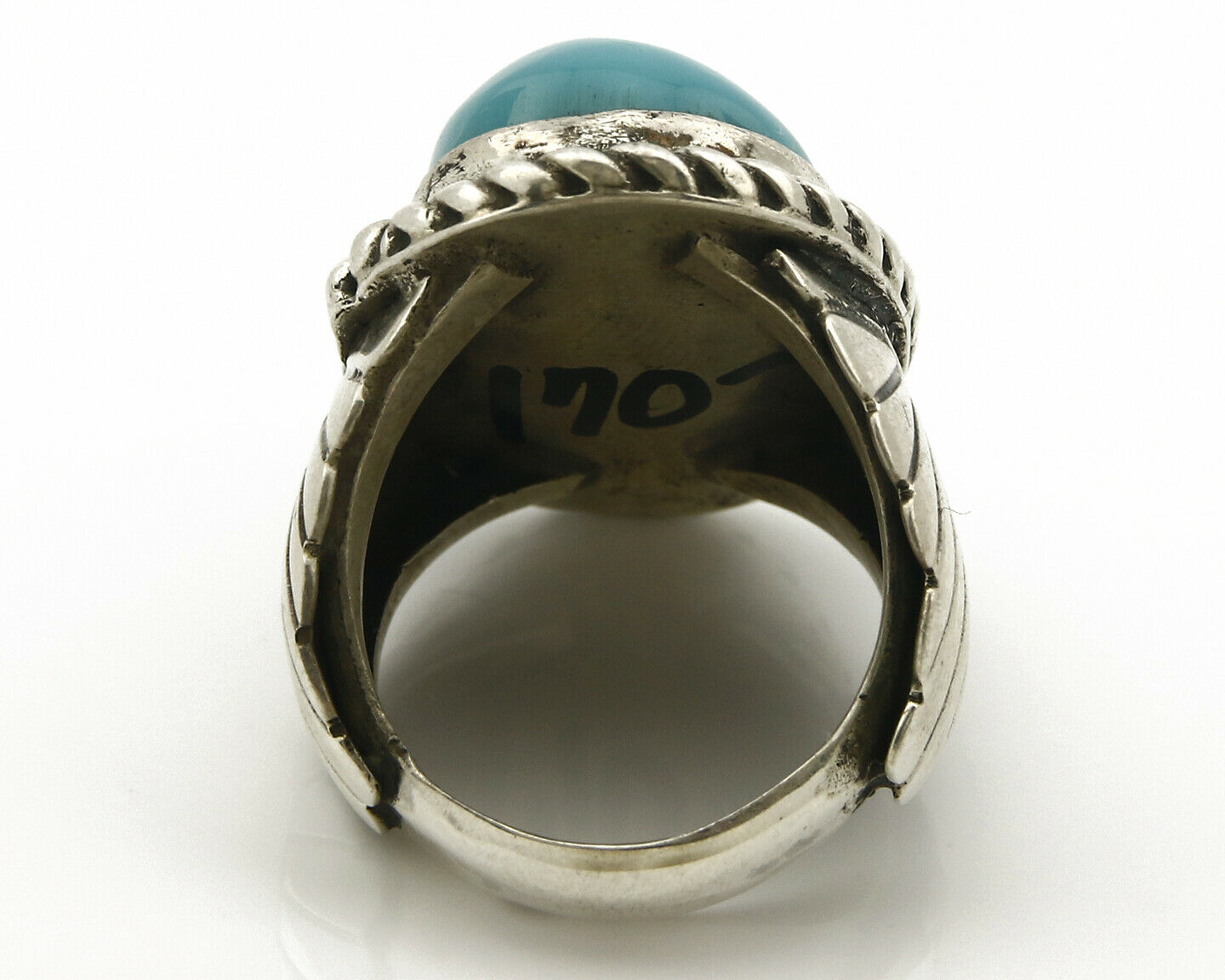 Navajo Ring .925 SOLID Silver Globe Turquoise Signed Doug Zachary C.80's