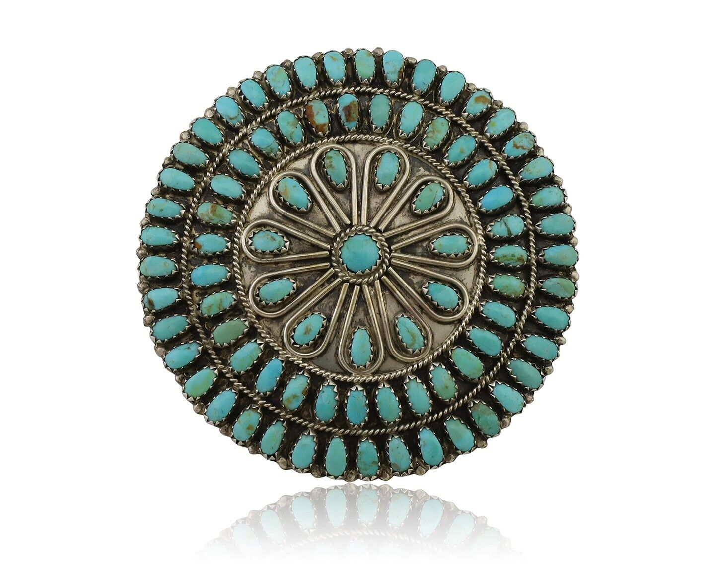 Navajo Pin Pendant 925 Silver Natural Kingman Turquoise Signed LMB C.80's