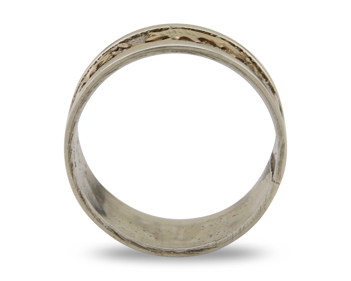 Men Navajo Handmade Ring 925 Silver & Gold Signed Tom & Sylvia Kee C.80's