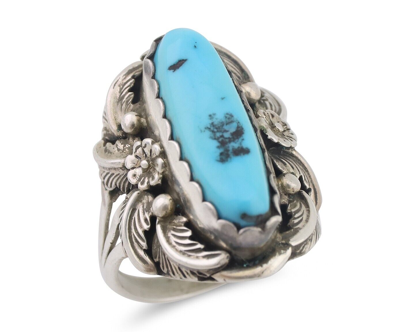 Navajo Ring 925 Silver Sleeping Beauty Turquoise Signed Julia Martinez C.80's