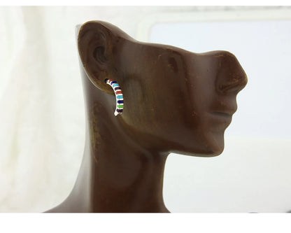 Navajo Half Hoop Earrings Sterling Silver Natural Gemstone Native Handmade