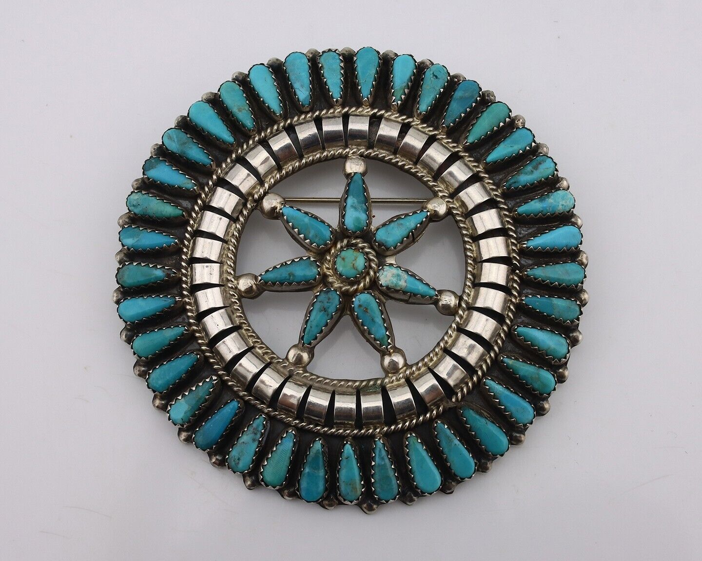 Navajo Pin Pendant .925 Silver Blue Turquoise Signed Tommy Wilson C.80's