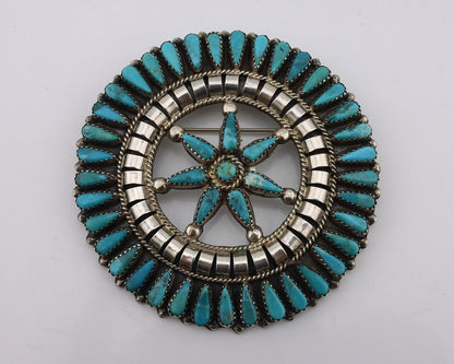 Navajo Pin Pendant .925 Silver Blue Turquoise Signed Tommy Wilson C.80's