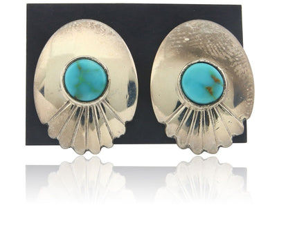 Navajo Earrings 925 Silver Handmade Natural Turquoise Signed Wilson Padila C80s
