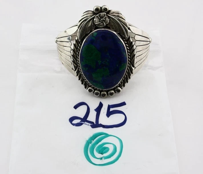 Navajo Cuff Bracelet Sterling Silver Lapis Malachite Vintage Signed CP C.80's