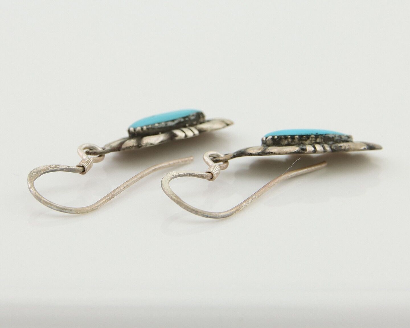 Navajo Hand Stamped Earrings 925 Silver Natural Turquoise Native Artist C.80's