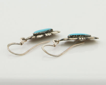 Navajo Hand Stamped Earrings 925 Silver Natural Turquoise Native Artist C.80's