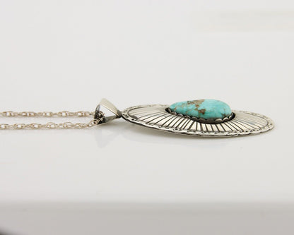 Navajo Necklace 925 Silver Natural Blue Turquoise Native American Artist C.80's