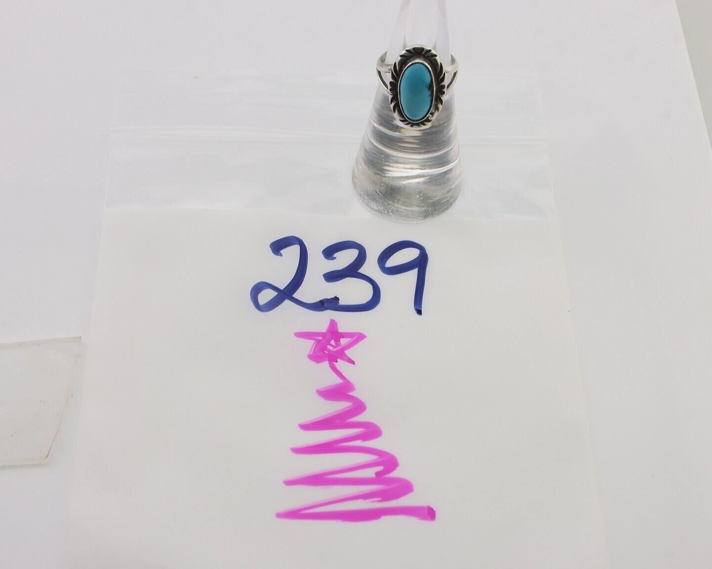 Navajo Ring 925 Silver Sleeping Beauty Turquoise Artist Signed SC C.80's