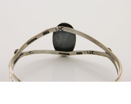 Navajo Hand Stamped Cuff Bracelet Malachite 925 Silver Artist Signed IJC C.80's