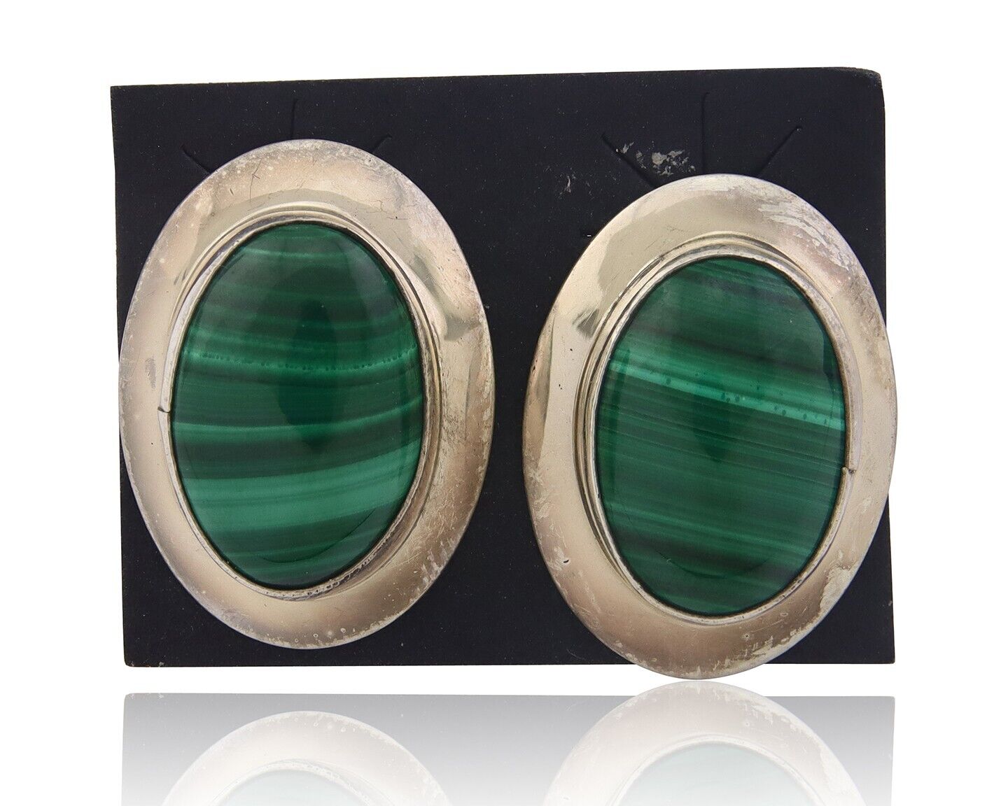 Navajo Earrings 925 Silver Natural Malachite Native American Artist C.80's
