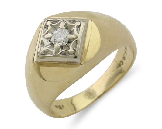 Men Natural Mined Diamond Solitaire Ring 14k Solid Yellow Gold