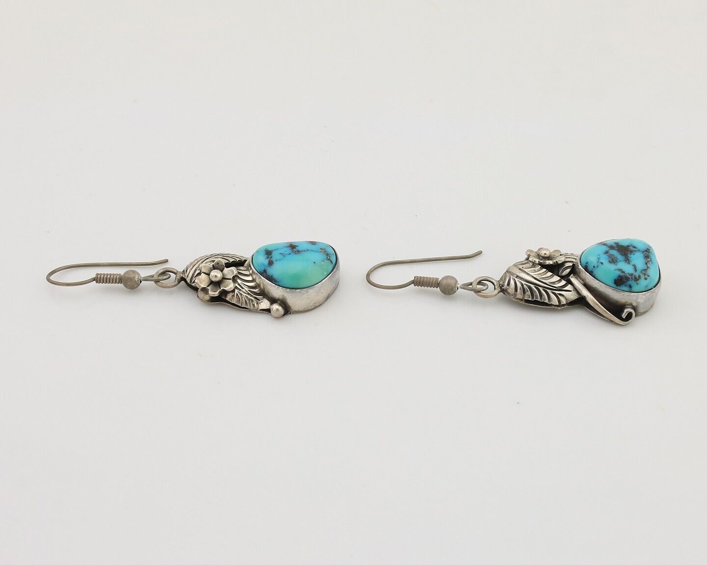 Navajo Handmade Earrings 925 Silver Natural Turquoise Native Artist C.80's