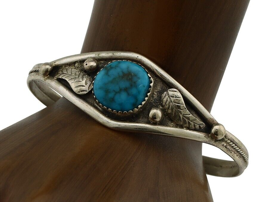 Navajo Bracelet 925 Silver Blue Spiderweb Turquoise Native American C.80's