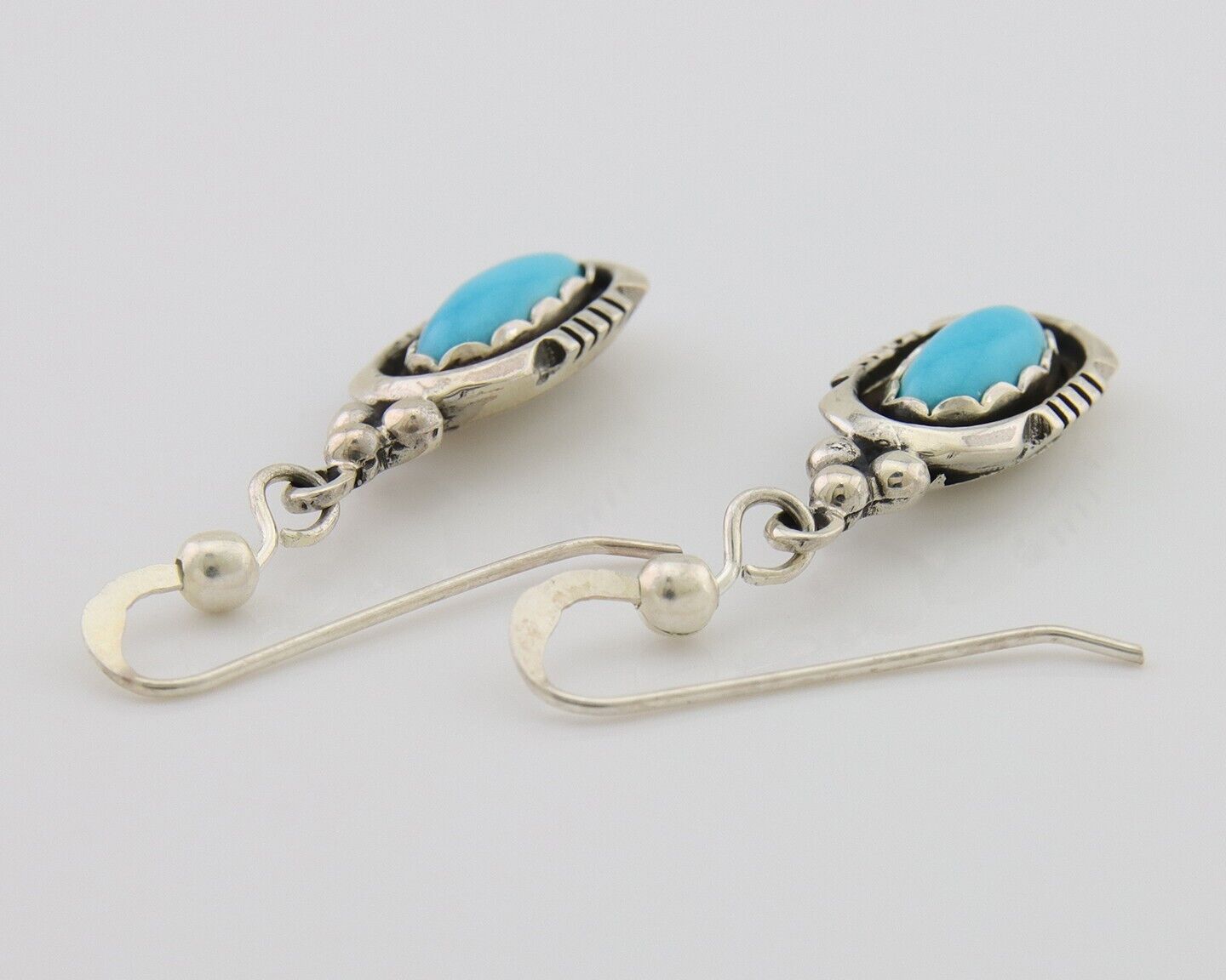 Navajo Dangle Earrings 925 Silver Sleeping Beauty Native Artist C80s