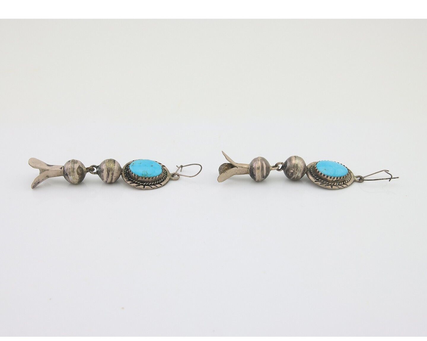 Navajo Dangle Squash Earrings 925 Silver Natural Turquoise Native Artist C.80's