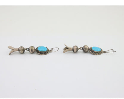 Navajo Dangle Squash Earrings 925 Silver Natural Turquoise Native Artist C.80's
