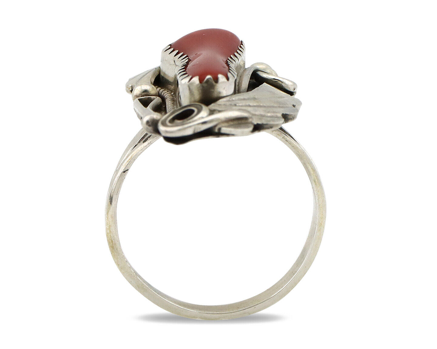 Navajo Ring 925 Silver Mediterranean Coral Artist Signed Justin Morris C.80's