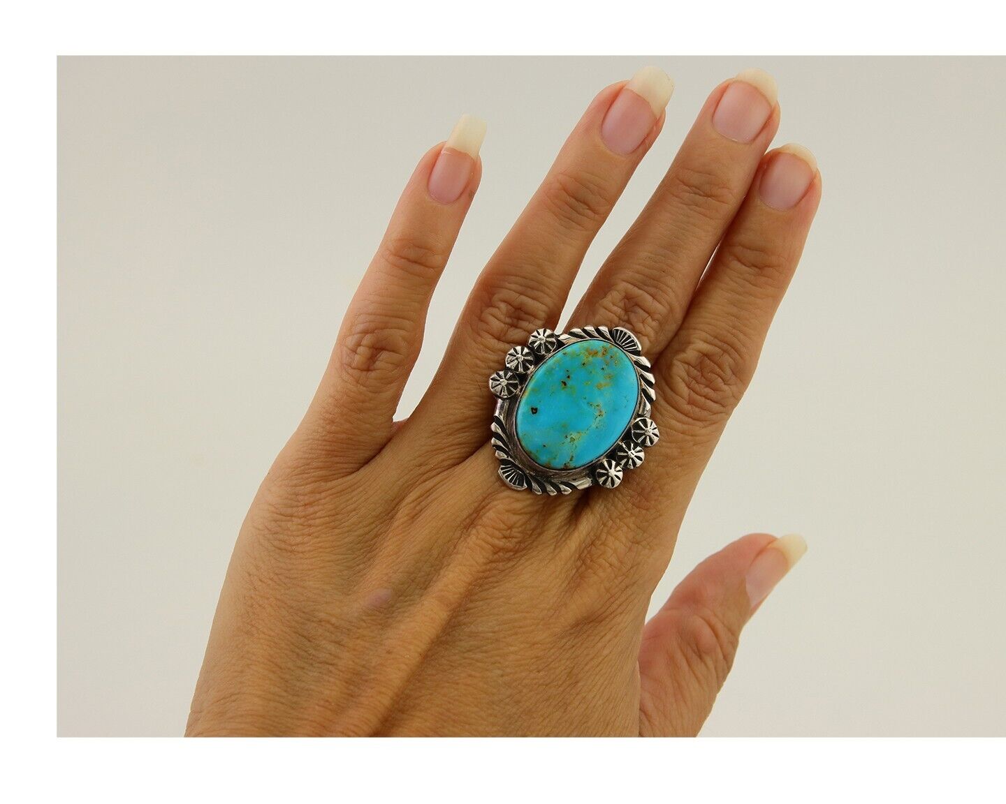 Navajo Ring 925 Sterling Silver Natural Turquoise Signed Mike Begay C.80's
