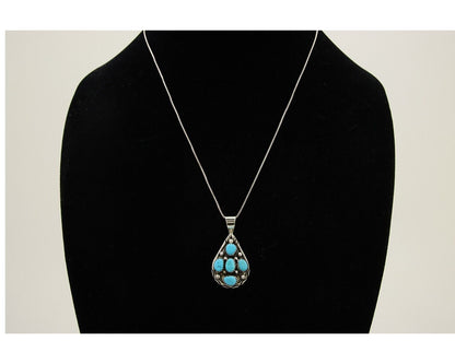 Navajo Necklace 925 Silver Natural Blue Turquoise Artist Signed MK C.80's