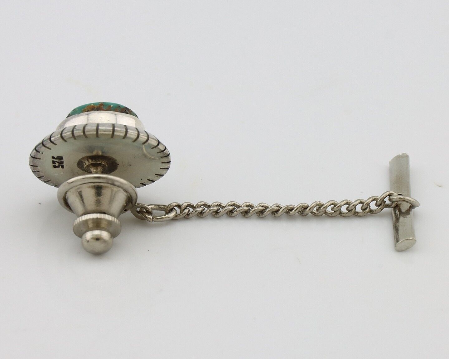 Navajo Tie Tack 925 Silver Natural Mined Turquoise Native American Artist C.80's