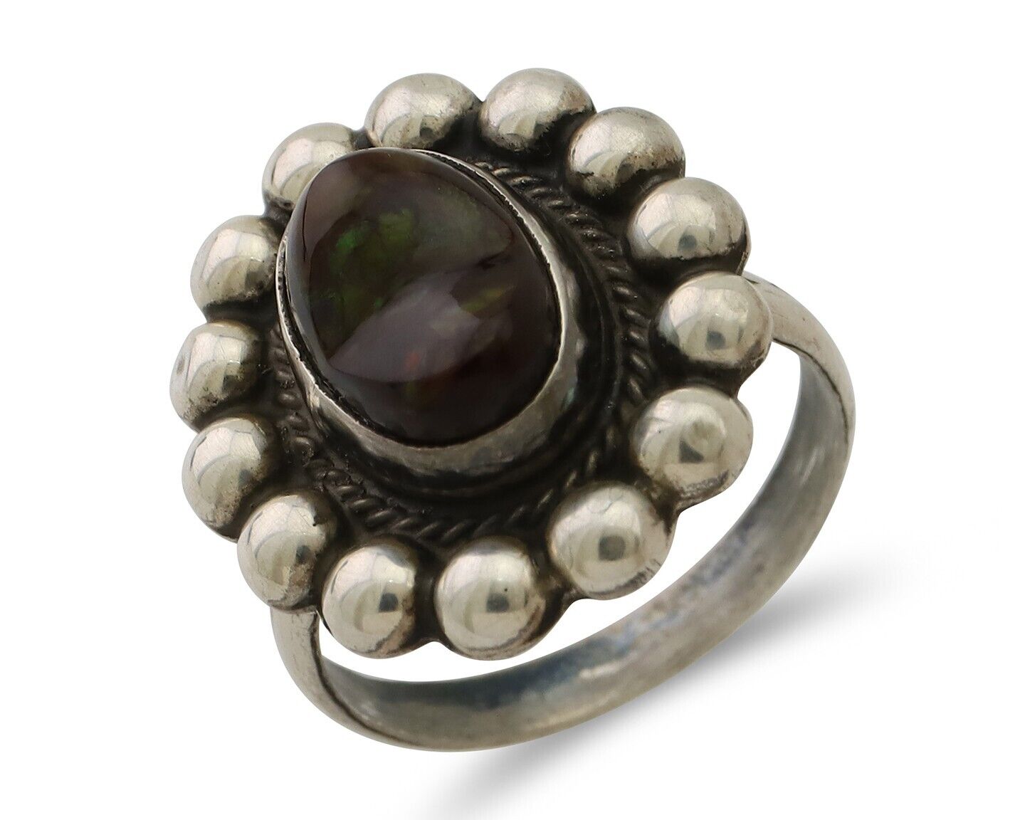 Navajo Handmade Ring 925 Silver Natural Fire Opal Native Artist Size 7.5 C.80's