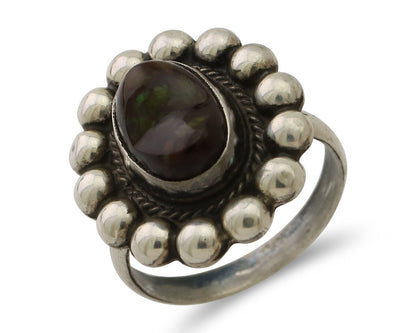 Navajo Handmade Ring 925 Silver Natural Fire Opal Native Artist Size 7.5 C.80's